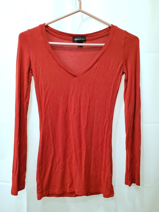 Tops - Red V-Neck Long-Sleeve Women's Top